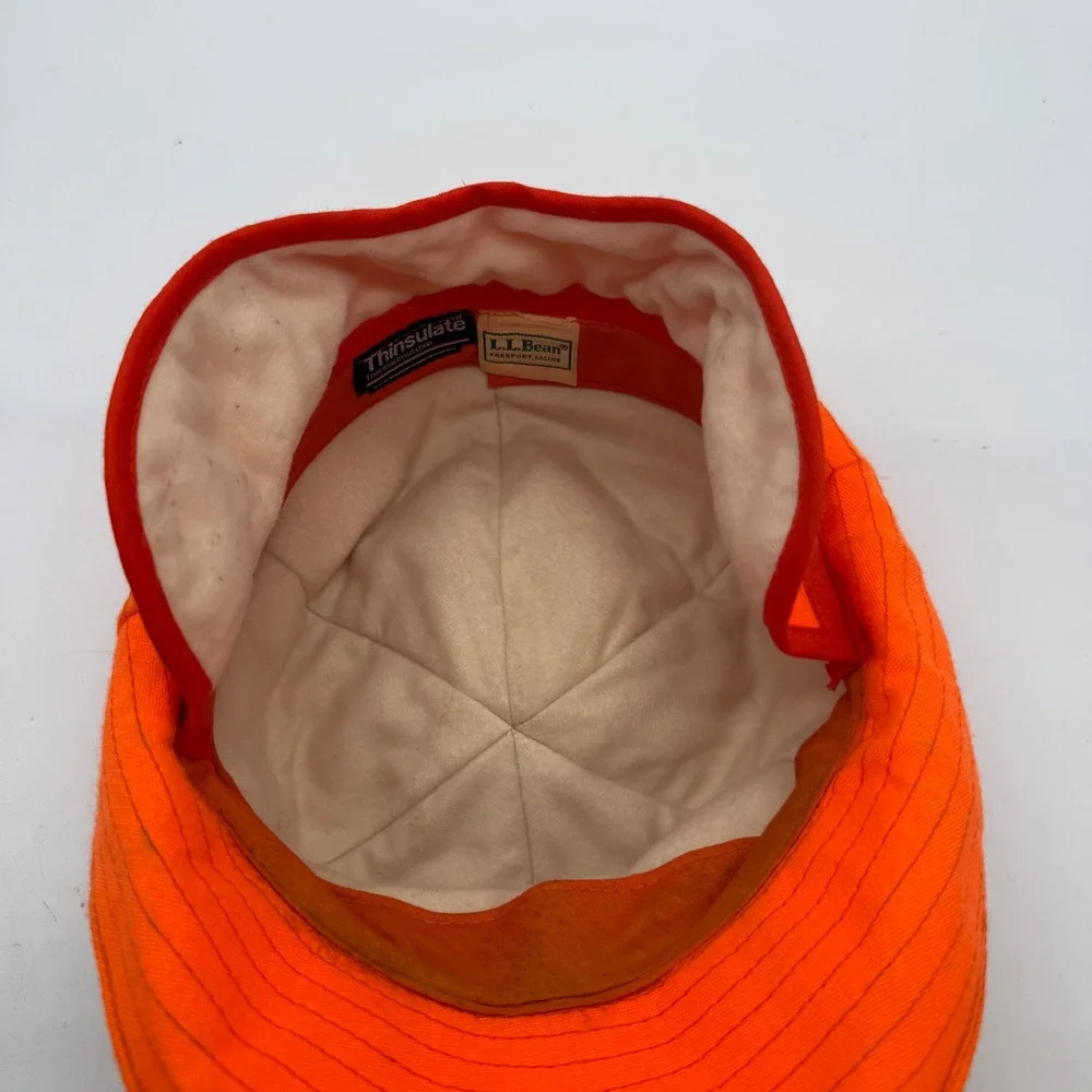 LL Bean Vintage Blaze Orange Thinsulate Hunting Jones Hat Ear Flaps Mens Large